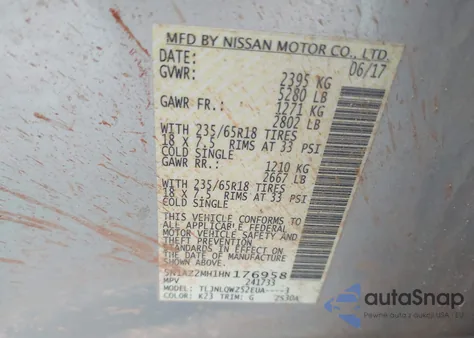 2017 Nissan Murano Sv из США, поврежденный, VIN 5N1AZ2MH1HN176958